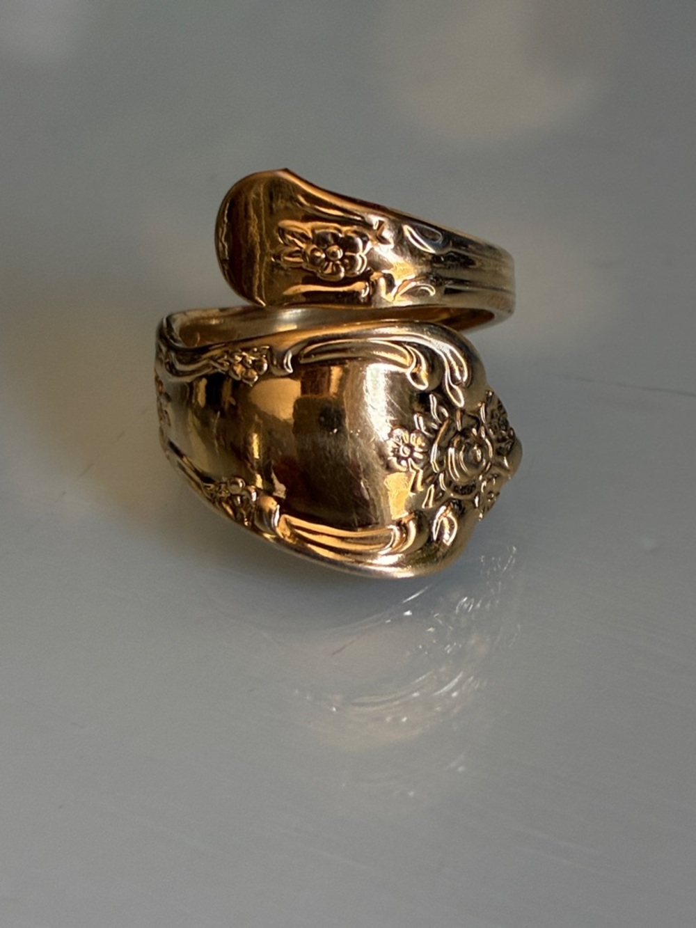 Gold Floral Spoon Ring - Women's Adjustable Statement Ring